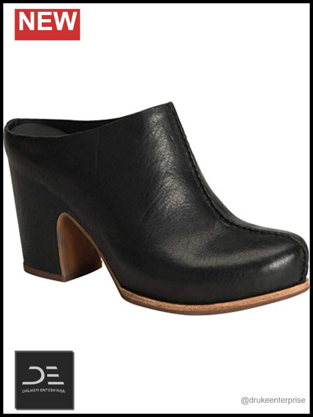 Leather Mule Slip-On with Block Heel - Women's Casual Shoes